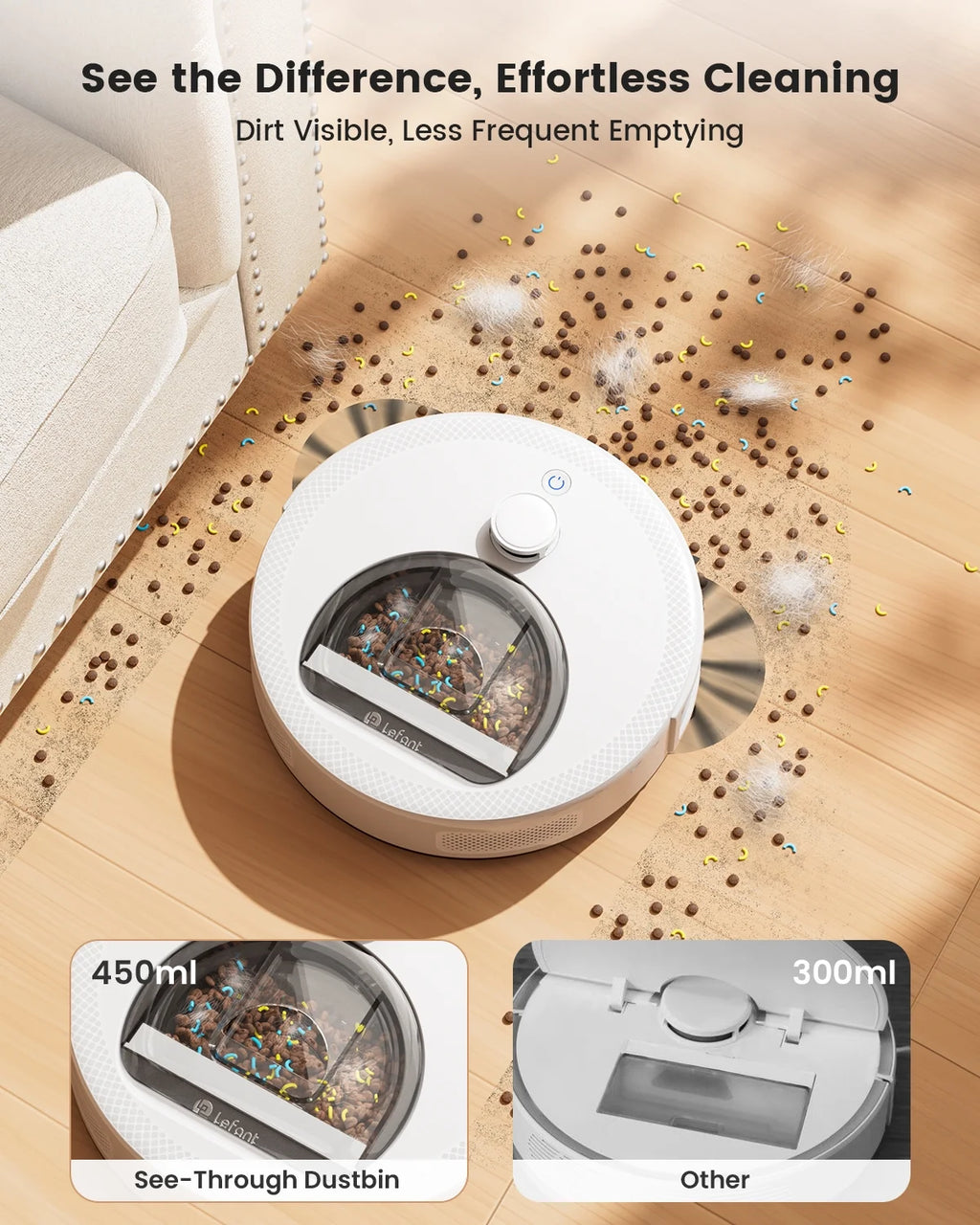 M330S Lidar Navigation Robot Vacuum and Mop, 450Ml Visible Dustbin, 190° PSD Obstacle Avoidance, Multi-Level Mapping, Robot Vacuum Cleaner for Hardwood Carpets Pet Hair