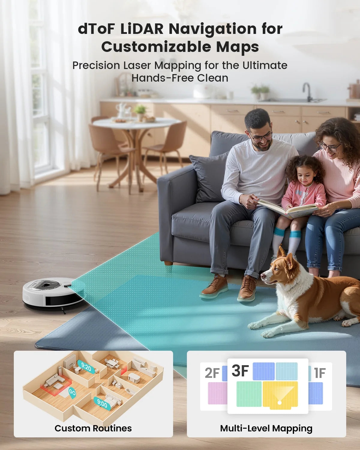 M330S Lidar Navigation Robot Vacuum and Mop, 450Ml Visible Dustbin, 190° PSD Obstacle Avoidance, Multi-Level Mapping, Robot Vacuum Cleaner for Hardwood Carpets Pet Hair
