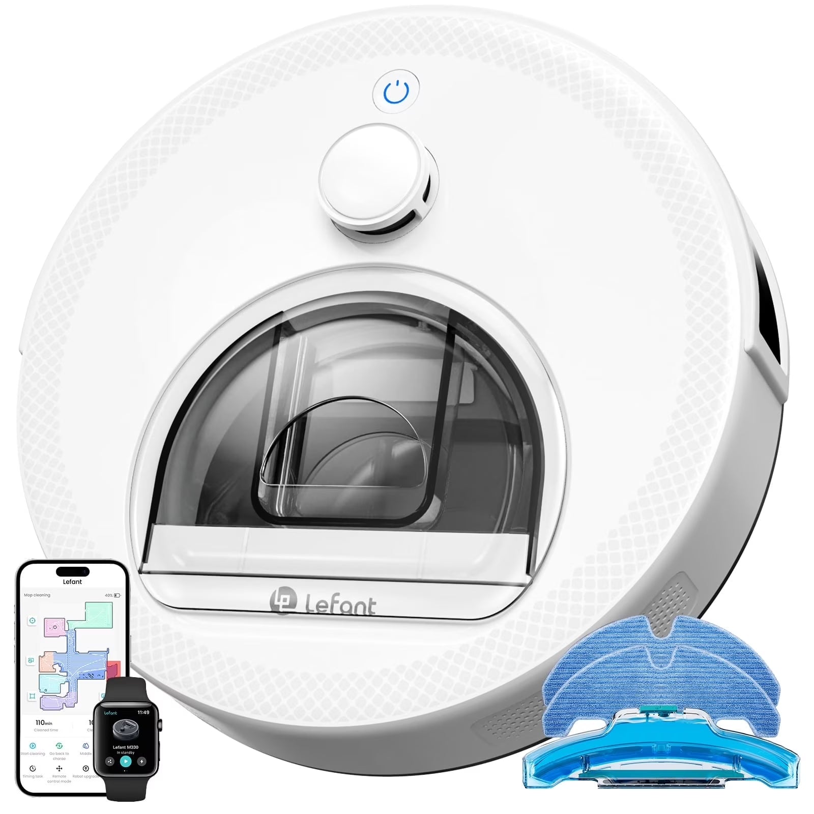 M330S Lidar Navigation Robot Vacuum and Mop, 450Ml Visible Dustbin, 190° PSD Obstacle Avoidance, Multi-Level Mapping, Robot Vacuum Cleaner for Hardwood Carpets Pet Hair