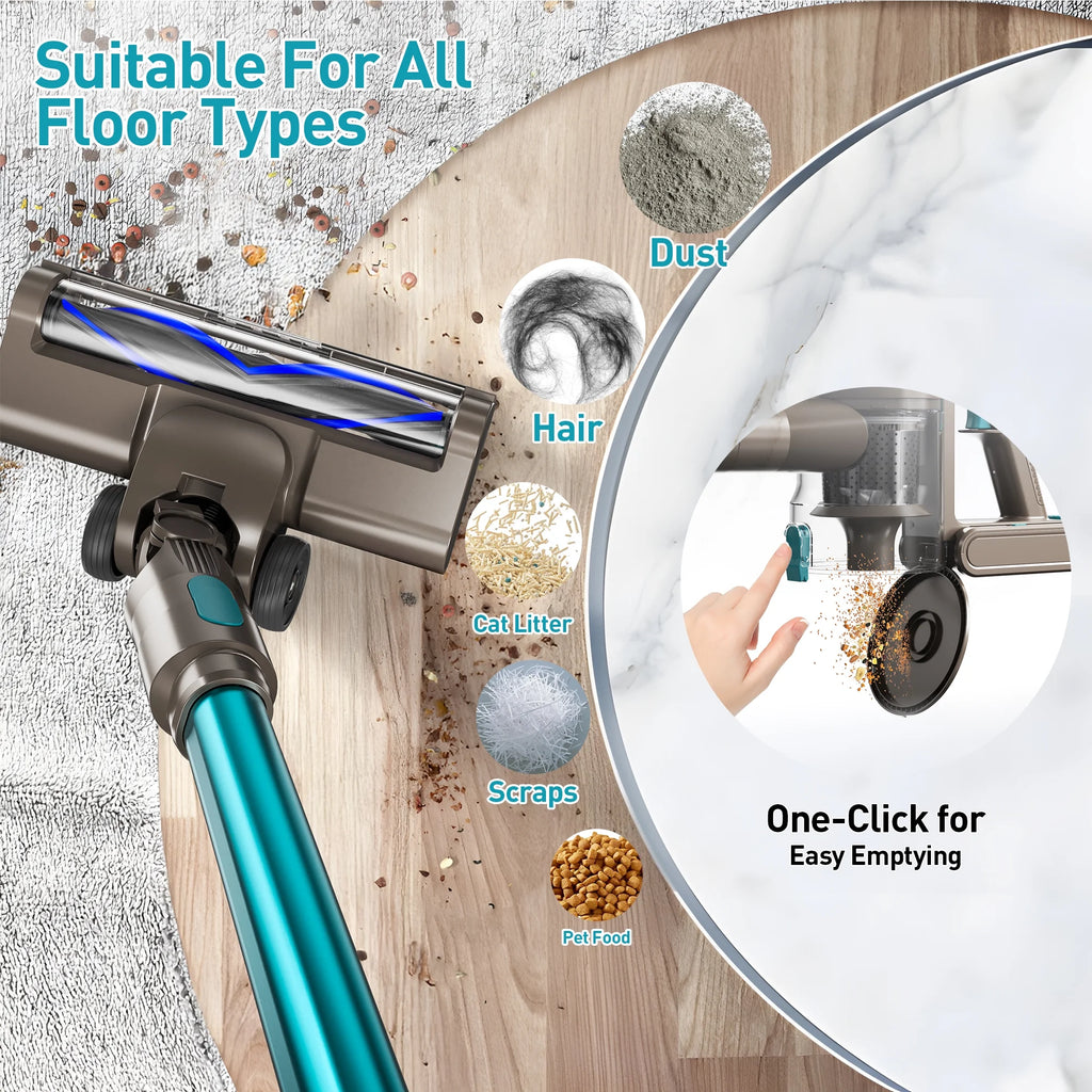 Cordless Vacuum Cleaner 38000PA/400W Stick Vacuum 50Min 2200Mah for Home Pet Hair Car Carpet Hardwood Floor