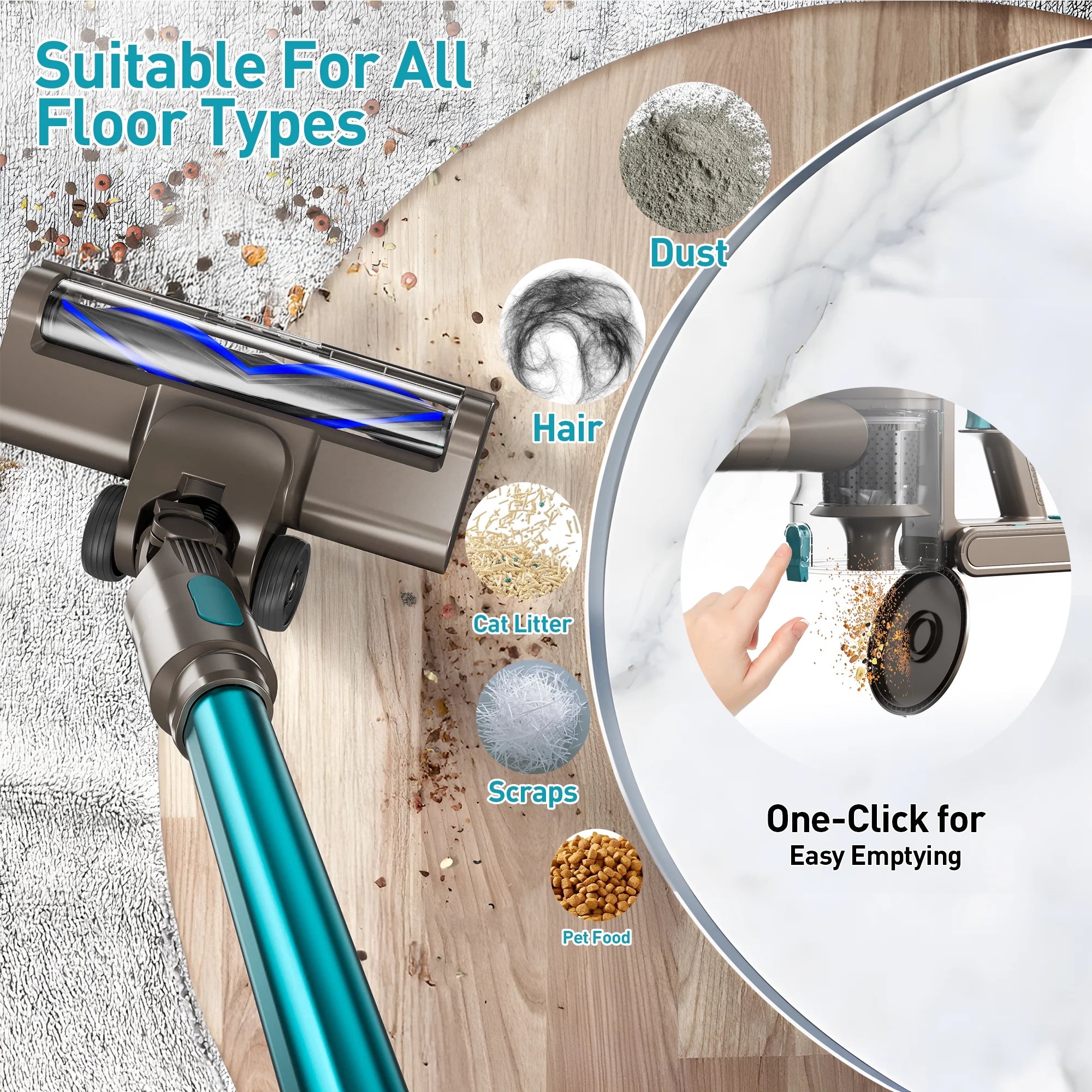 Cordless Vacuum Cleaner 38000PA/400W Stick Vacuum 50Min 2200Mah for Home Pet Hair Car Carpet Hardwood Floor