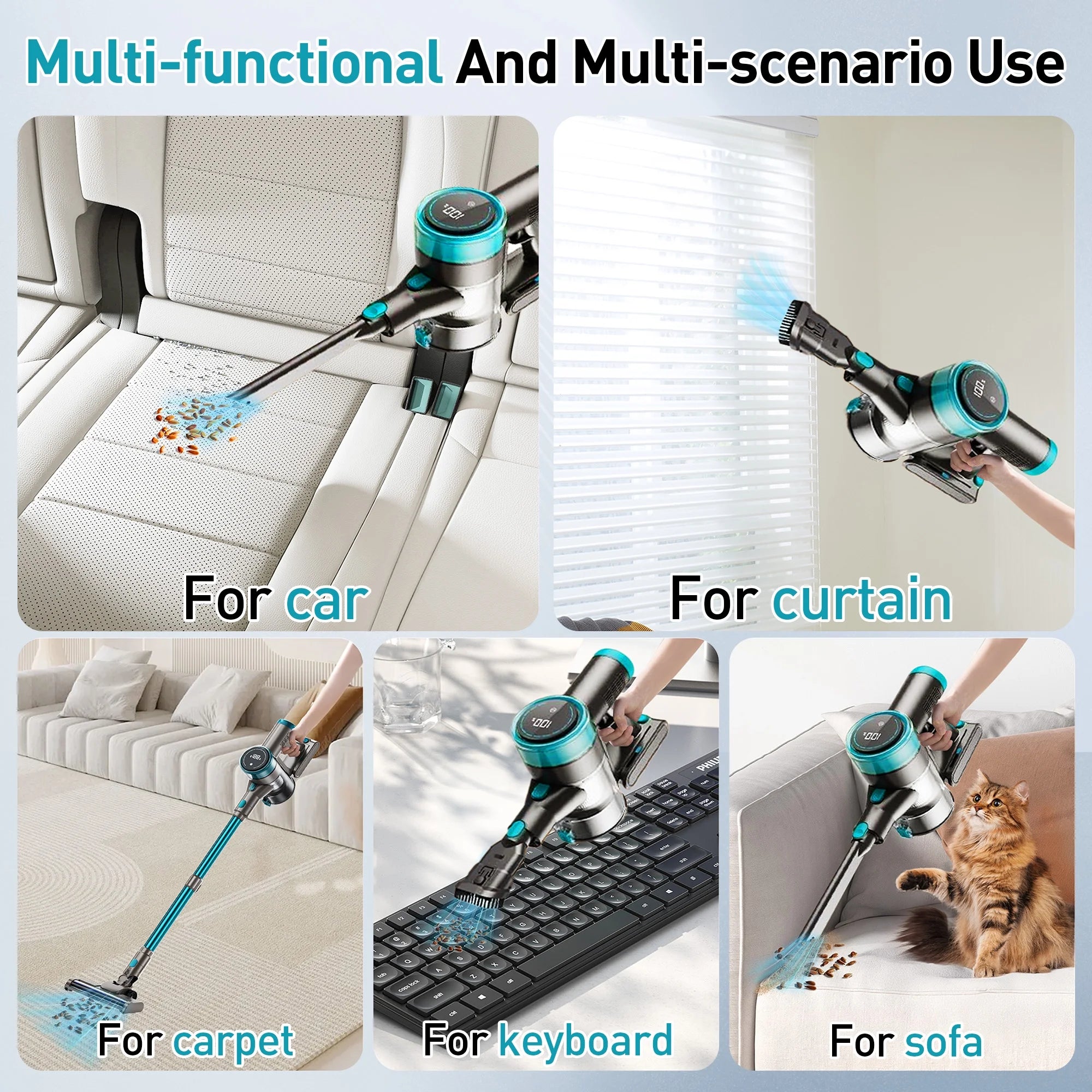 Cordless Vacuum Cleaner 38000PA/400W Stick Vacuum 50Min 2200Mah for Home Pet Hair Car Carpet Hardwood Floor