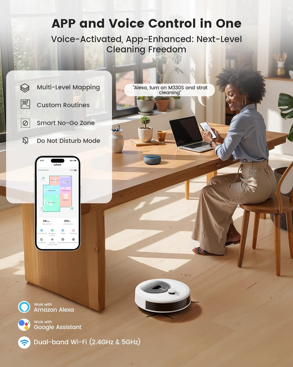 M330S Lidar Navigation Robot Vacuum and Mop, 450Ml Visible Dustbin, 190° PSD Obstacle Avoidance, Multi-Level Mapping, Robot Vacuum Cleaner for Hardwood Carpets Pet Hair